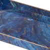 19, 18 Inch Set of 2 Modern Decorative Trays, Blue Pattern with Gold Rim