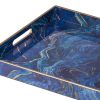 19, 18 Inch Set of 2 Modern Decorative Trays, Blue Pattern with Gold Rim