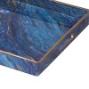 19, 18 Inch Set of 2 Modern Decorative Trays, Blue Pattern with Gold Rim