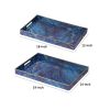 19, 18 Inch Set of 2 Modern Decorative Trays, Blue Pattern with Gold Rim