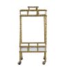 30 Inch 2 Tier Bar Cart, Aluminum Frame, Clear Glass Shelves, Antique Brass