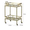 30 Inch 2 Tier Bar Cart, Aluminum Frame, Clear Glass Shelves, Antique Brass