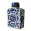 9 Inch Ceramic Lidded Jar, Rectangular Blue Orchid and Flowers, Set of 2