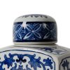 9 Inch Ceramic Lidded Jar, Rectangular Blue Orchid and Flowers, Set of 2