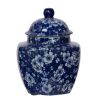 6, 6, 7 Inch Lidded Jars, Persian Inspired Blue Flowers, Curved, Set of 3