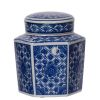 6, 6, 7 Inch Lidded Jars, Persian Inspired Blue Flowers, Curved, Set of 3