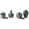 Set of 4 Lidded Jars and Vases, Classic Curved Round Blue and White Ceramic