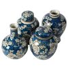 Set of 4 Lidded Jars and Vases, Classic Curved Round Blue and White Ceramic