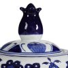 10 Inch Lidded Jar, Round Persian Floral Print, Blue and White Porcelain