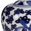 10 Inch Lidded Jar, Round Persian Floral Print, Blue and White Porcelain