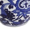 10 Inch Lidded Jar, Round Persian Floral Print, Blue and White Porcelain