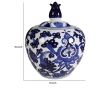 10 Inch Lidded Jar, Round Persian Floral Print, Blue and White Porcelain