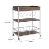 Kelcy 34 Inch Modern Kitchen Bar Cart, 3 Shelves, Wine Rack, Wheels, Gray