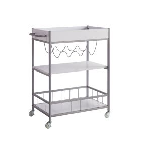 Kelcy 34 Inch Modern Kitchen Bar Cart, 3 Shelves, Wine Rack, Wheels, White