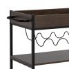 Kelcy 34 Inch Modern Kitchen Bar Cart, 3 Shelves, Wine Rack, Wheels, Brown