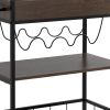 Kelcy 34 Inch Modern Kitchen Bar Cart, 3 Shelves, Wine Rack, Wheels, Brown