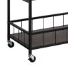 Kelcy 34 Inch Modern Kitchen Bar Cart, 3 Shelves, Wine Rack, Wheels, Brown