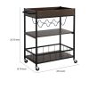 Kelcy 34 Inch Modern Kitchen Bar Cart, 3 Shelves, Wine Rack, Wheels, Brown