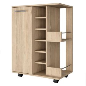 28 Inch Modern Bar Cabinet, 6 Compartments, Laminate Finish, Oak Brown