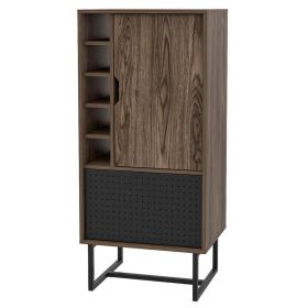 Nio 46 Inch Freestanding Bar Cabinet, Perforated Metal Door, Walnut Brown