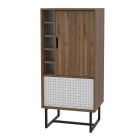 Nio 46 Inch Freestanding Bar Cabinet, Perforated Metal Door, Mahogany Brown