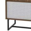 Nio 46 Inch Freestanding Bar Cabinet, Perforated Metal Door, Mahogany Brown