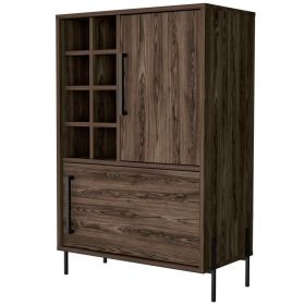 Otis 37 Inch Standing Bar Cabinet, 8 Cubbies, High Grade Walnut Brown Wood