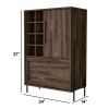 Otis 37 Inch Standing Bar Cabinet, 8 Cubbies, High Grade Walnut Brown Wood