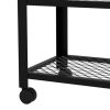 Fin 30 Inch Rolling Kitchen Bar Cart, 2 Mesh Shelves, Black Plated Steel