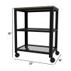 Fin 30 Inch Rolling Kitchen Bar Cart, 2 Mesh Shelves, Black Plated Steel