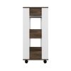 35 Inch Rolling Kitchen Bar Cart, 1 Drawer, Shelves, Grain Details, White