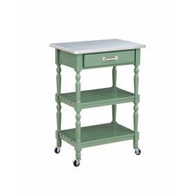 Irvin 33 Inch Kitchen Cart with Drawer and Shelves, Locking Wheels, Green