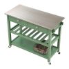 Irvin 44 Inch Modern Kitchen Island, 2 Drawers and Wheels, Wine Rack, Green