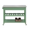 Irvin 44 Inch Modern Kitchen Island, 2 Drawers and Wheels, Wine Rack, Green