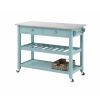 Bray 44 Inch Rolling Kitchen Bar Cart With Stainless Steel Top, Teal Blue