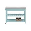 Bray 44 Inch Rolling Kitchen Bar Cart With Stainless Steel Top, Teal Blue