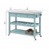 Bray 44 Inch Rolling Kitchen Bar Cart With Stainless Steel Top, Teal Blue