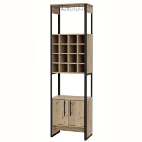 Art 71 Inch Modern Bar Cabinet, 16 Wine Cubbies, Steel Frame, Natural Brown