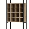 Art 71 Inch Modern Bar Cabinet, 16 Wine Cubbies, Steel Frame, Natural Brown