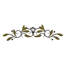 32 Inch Olive Branch Metal Wall Decor, Green And Brown