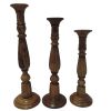 Benzara Wooden Natural Finish Pillar Shaped Candleholder, Set of 3, Brown