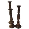 Benzara Wooden Natural Finish Pillar Shaped Candleholder, Set of 3, Brown