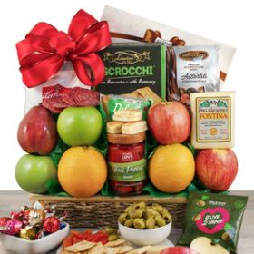 Salty & Sweet Delights:  A Basket of Fresh Fruits and Italian Snacks