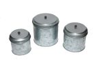 Benzara AMC0015 Galvanized Metal Lidded Canister With Ball Knob, Set of Three, Gray