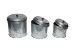 Benzara AMC0015 Galvanized Metal Lidded Canister With Ball Knob, Set of Three, Gray