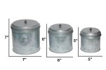 Benzara AMC0015 Galvanized Metal Lidded Canister With Ball Knob, Set of Three, Gray