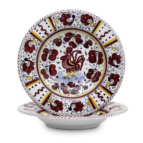 ORVIETO RED ROOSTER: Rim Pasta Soup Bowl [STRIPED RIM]