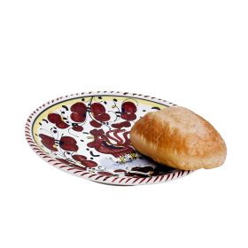 ORVIETO RED ROOSTER: Canape Plate - 7" Diam. Saucer [STRIPED RIM]