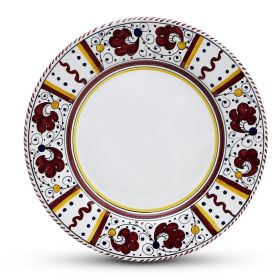 ORVIETO RED ROOSTER: Dinner Plate (White Center) [STRIPED RIM]