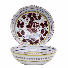 ORVIETO RED ROOSTER: Coupe Pasta/Soup Bowl [STRIPED RIM]